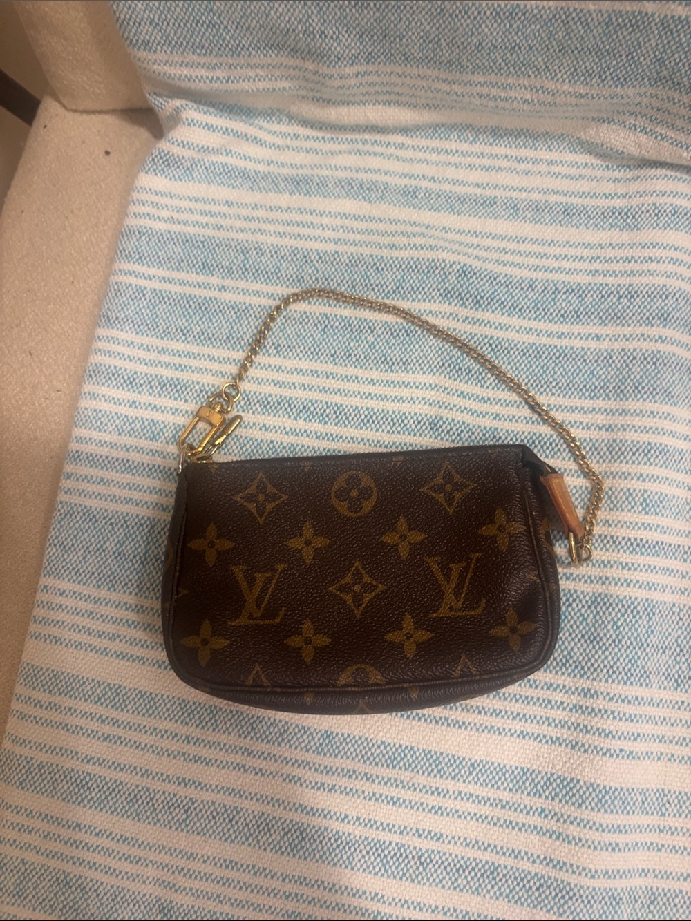 Louis Vuitton Brown Monogram Mini Pochette with Gold Chain - Picture 7 of 9